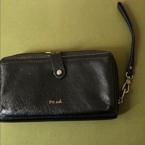 The Sak Black Leather Wristlet New